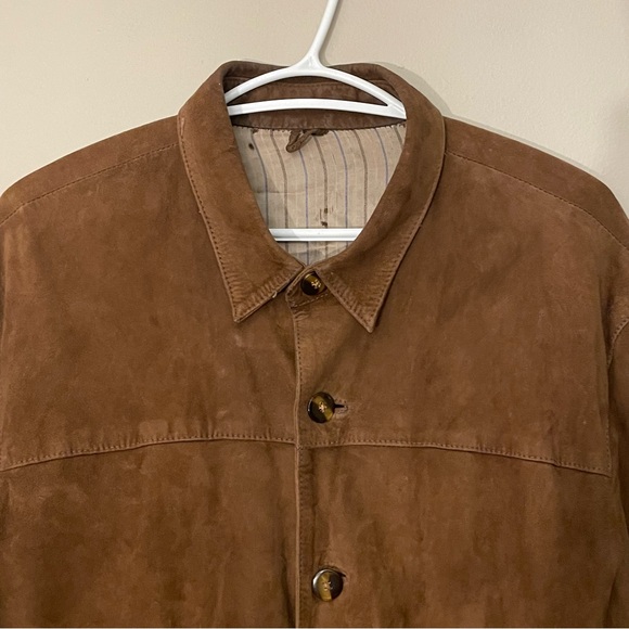 Vintage Button Up Brown Suede Collared Jacket w Flap Pockets - Picture 3 of 16